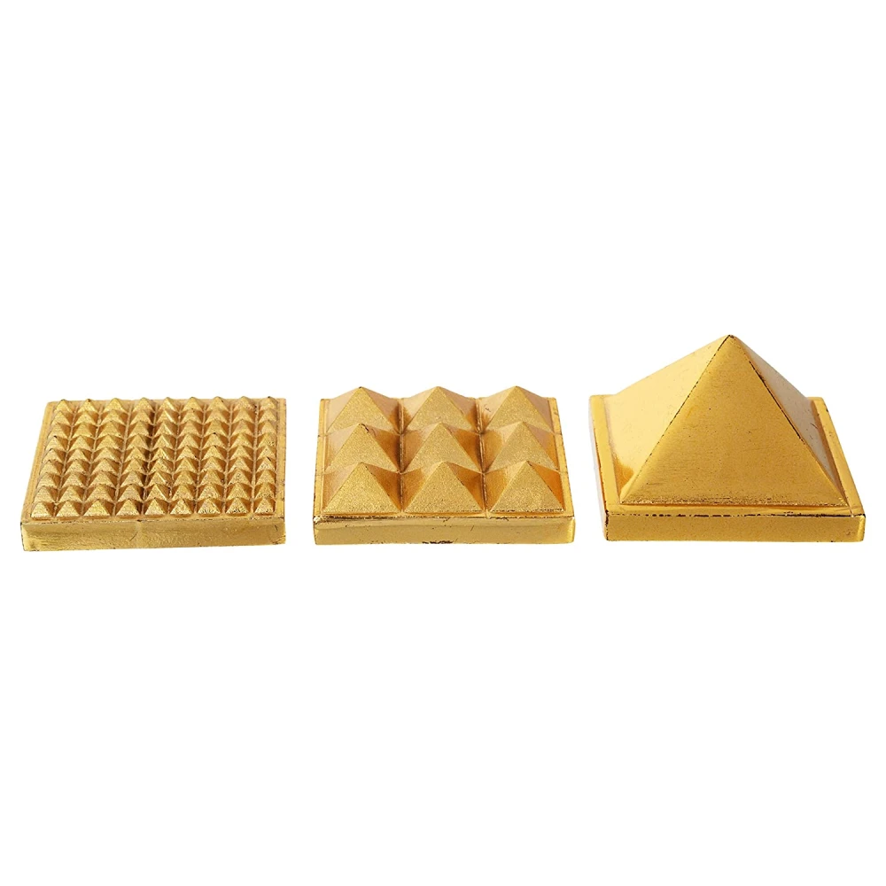 Zinc 3-Layer Wish Pyramid for showpiece (2.5 x 2.5 x 3 cm) Golden