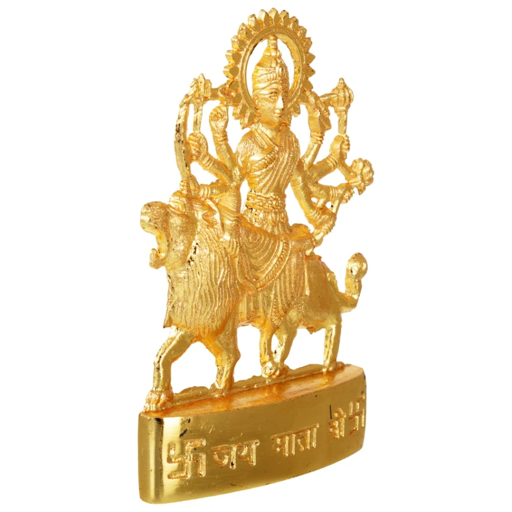 Golden Plated Goddess Durga Idol Statue for Temple and Home Décor (5 x 1 x 7 CM) Golden.