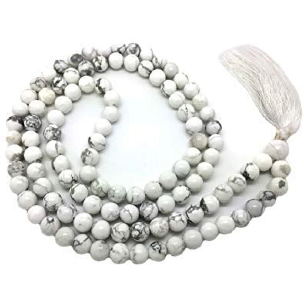 Natural Howlite Rosary, Prayer Mala -8 MM 108+1 Beads Jaap Mala For Meditation (45 x 2 x 1 cm) White.