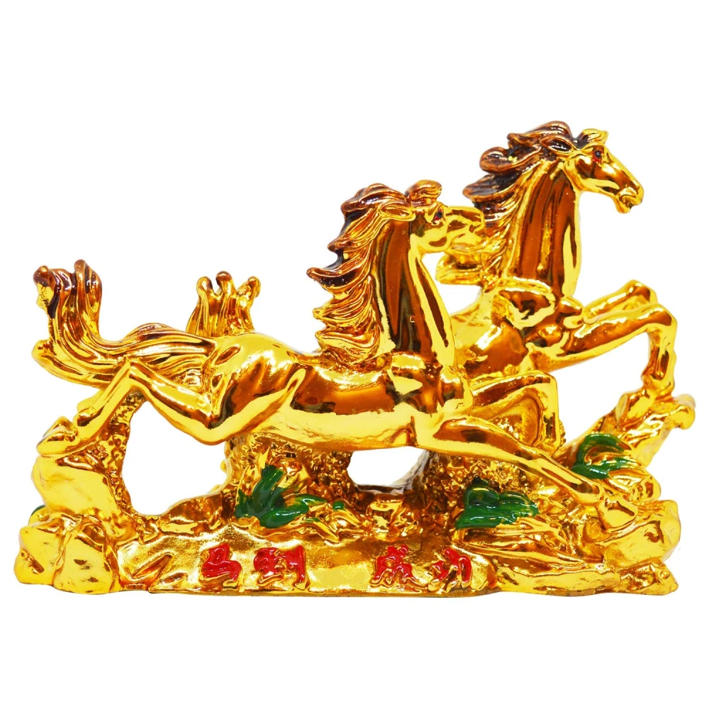 FengShui Golden The Pair Of Horse Statue Figurine Home Office  Decoration for Good Luck.