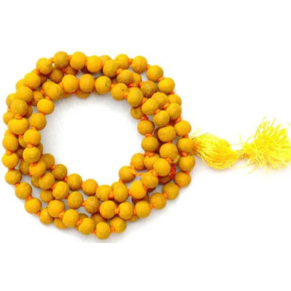 Turmeric Rosary Haridra Mala for Baglamukhi Puja (Yellow)Length-16-17 inch.