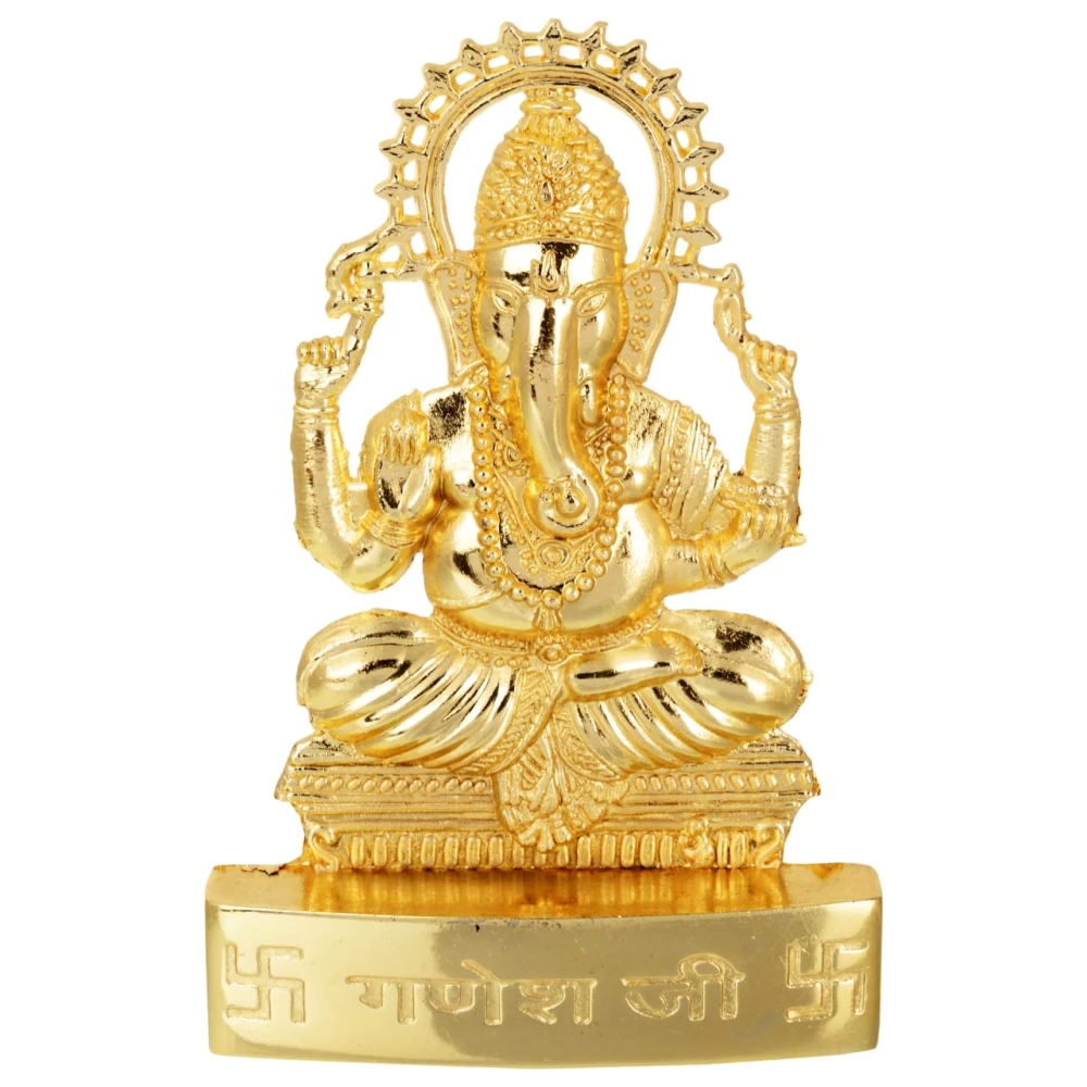 Golden Plated Lord Ganesh Idol Showpiece Statue for Temple and Home Décor (7 x 2 x 10 CM)Zinc.