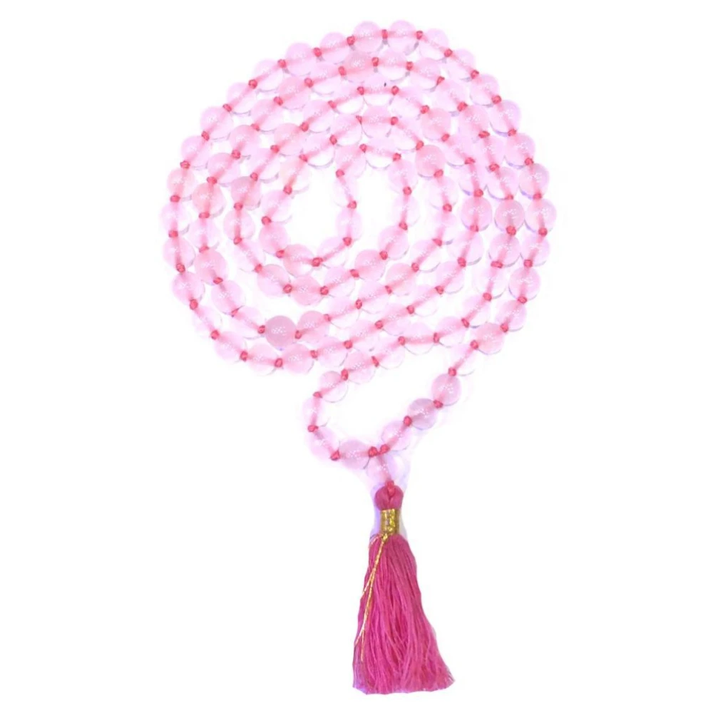 Natural Rose Quartz Stone Prayer Mala -6.5 MM 108+1 Beads Jaap Mala.