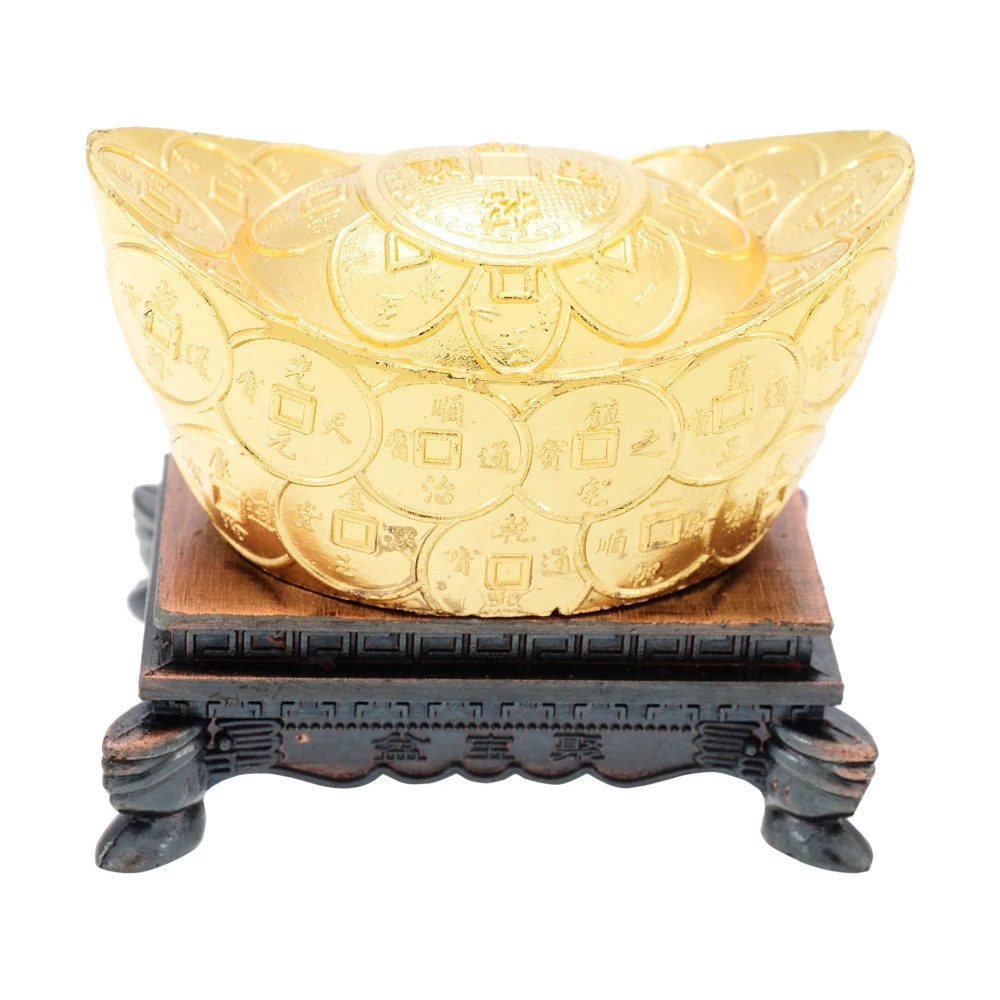 FengShui Golden Money Boat with stand For Fortune Luck and Wealth(6 x 3.5 x 5 CM,Golden).
