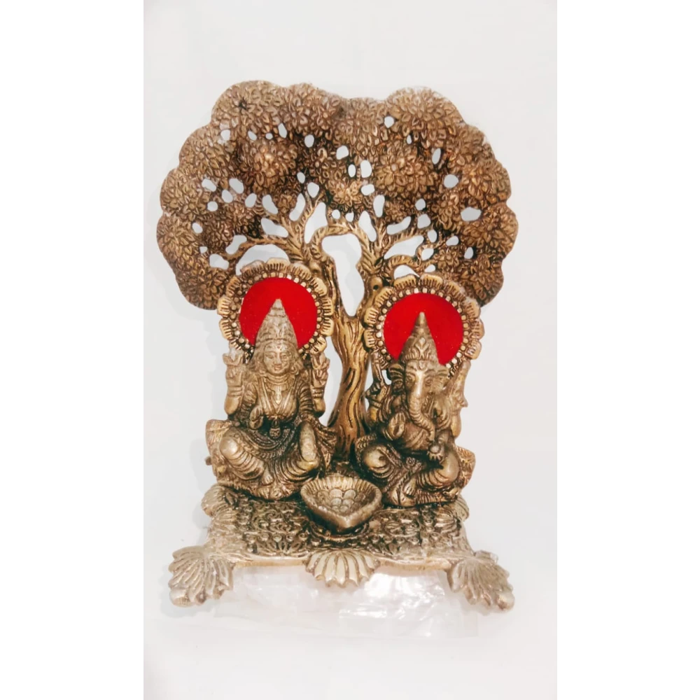 Metal Idol Of Lakshmi Ganesh Tree With Diya For worship Diwali décor.