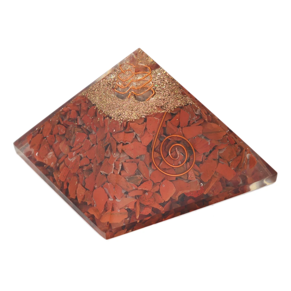 Jasper Orgone Crystal Pyramid Orgone Pyramid Reiki Healing Crystal Aura Cleansing & EMF Protection (Length 7.5cm) (Red).
