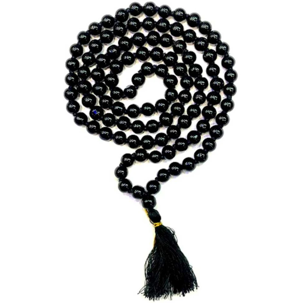 Natural Black Agate Stone Prayer Rosary Mala -6.5 MM 108+1 Beads Jaap  Mala For Meditation (38 x 2 x 1 cm) Black.