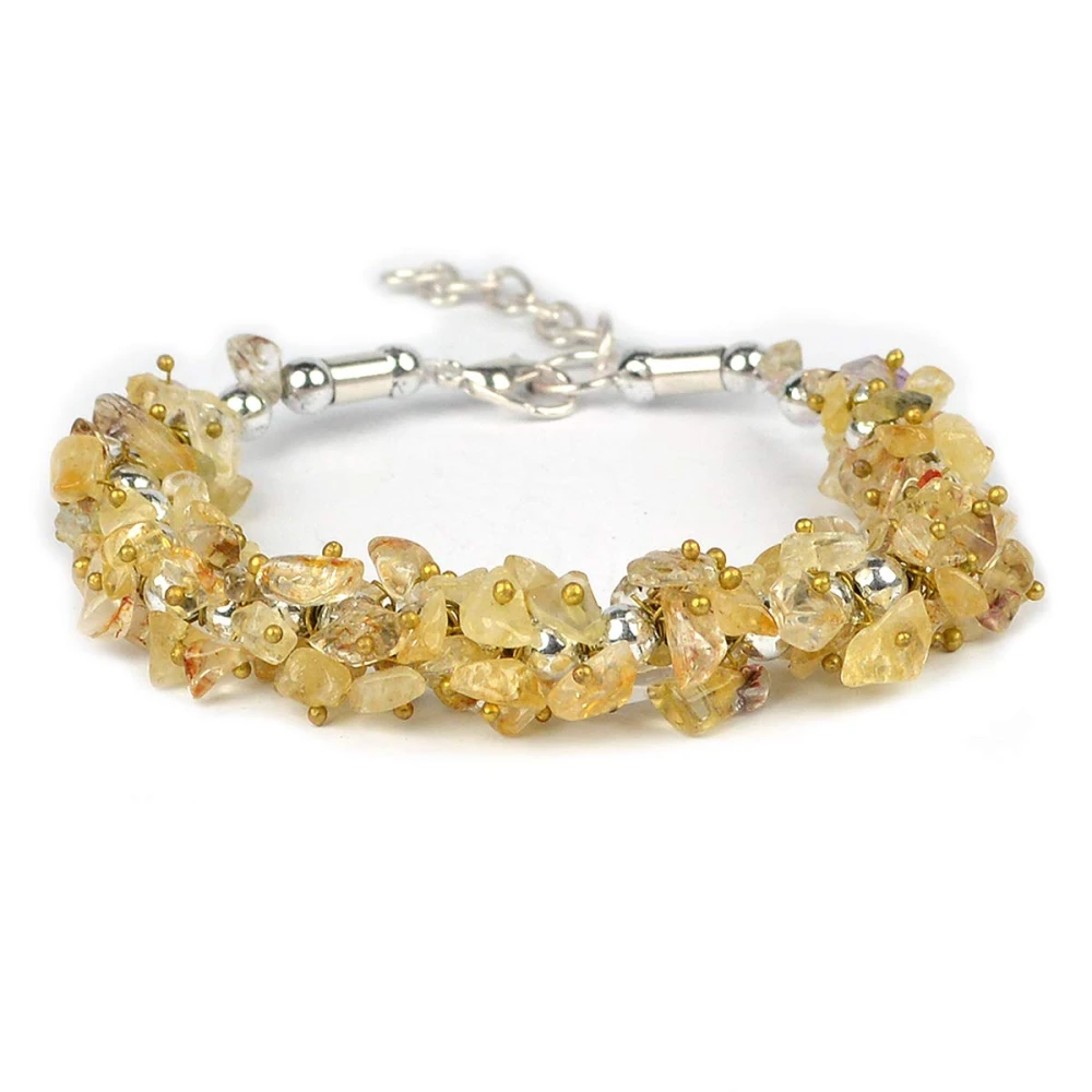 Natural Citrine Crystal Stone Chip Adjustable Bracelet For Unisex (10 x 1 x 2 CM) Pale Yellow.