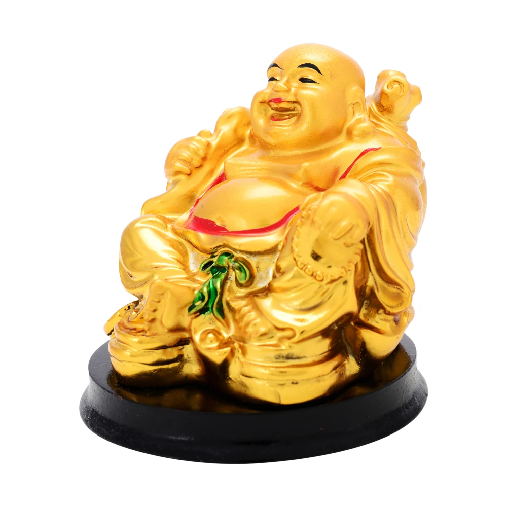 FengShui Laughing Buddha for Home Decor Wealth and Goodluck (6 x 6 x 6cm ) Golden.