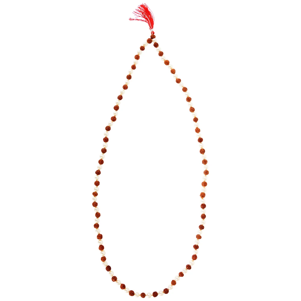 Natural Rudraksh and Pearl Stone Prayer Rosary Mala 7 MM 54+1 Beads(54 rudraksha + 54 pearl)quality : best.