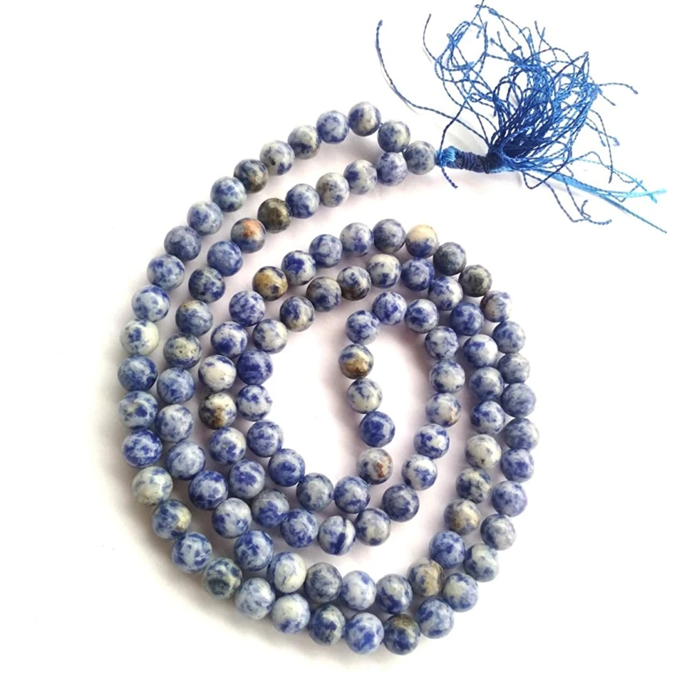 Natural Blue Sodalite Stone Prayer Rosary 108+1 Beads Jap Mala.