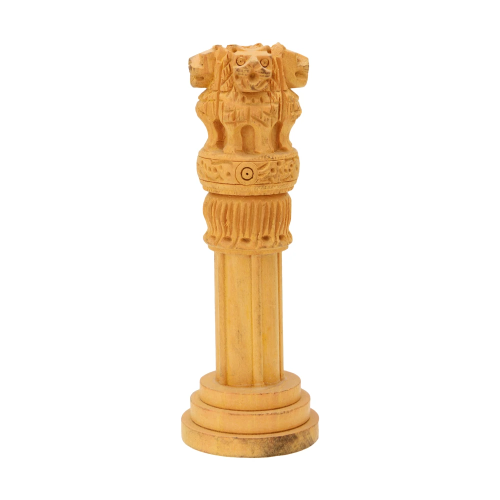 National Emblem of India Statue Wooden Ashok Stumbh Height-10 Inch.