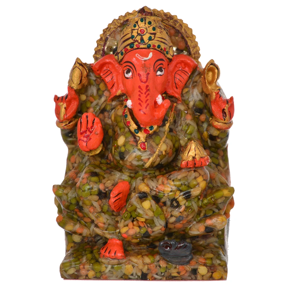 Sapt Dhaan ( paddy ) Ganesh Idol for Pooja or Showpiece (11cm x 7cm x 16cm).