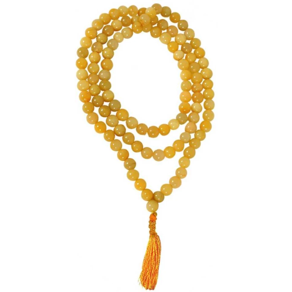 Natural Yellow Calcite Stone Prayer Rosary Mala -8 MM 108+1 Beads.