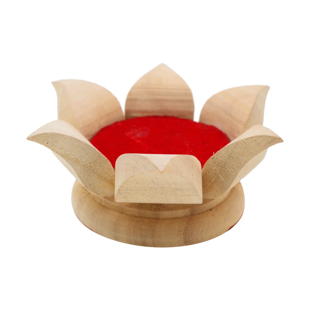 Wooden Lotus Stand For Meru Shri Yantra or Gold Idol For Home / Office (14 x 14 x 5 Cm).
