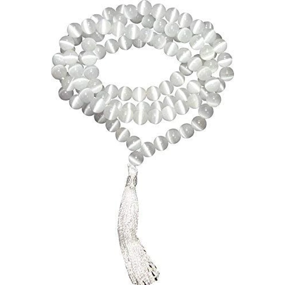 Natural Energized  Selenite Stone Prayer Mala -8 MM 108+1 Beads Jaap.