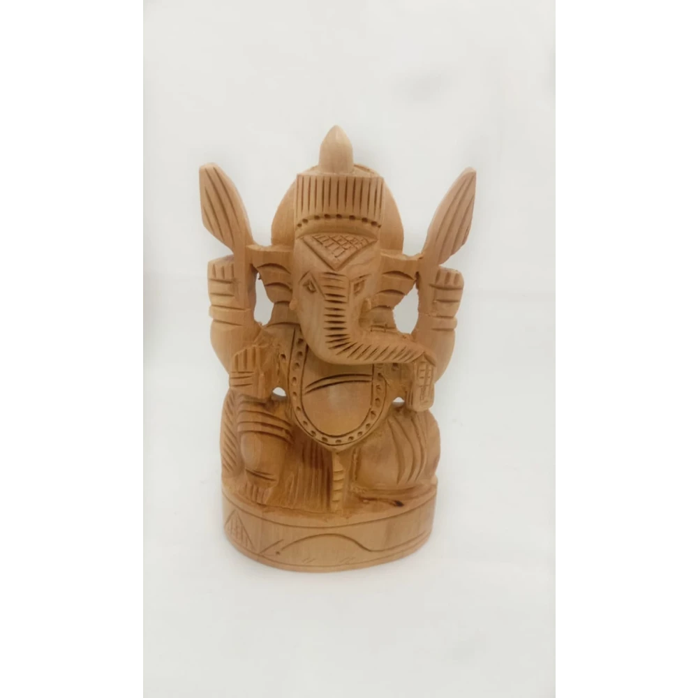 Brown Kadam wood Carved  Statue Of LORD GANESHA Hand Carved Idol Decorative Showpiece (  7 X 3.5 X 12 CM).