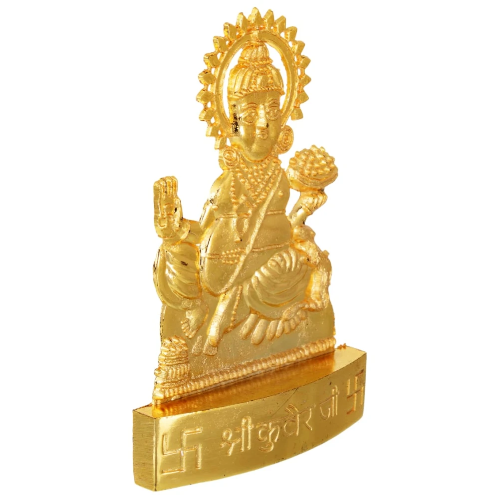 Golden Plated Lord Kuber Idol Showpiece Statue for Temple and Home Décor.