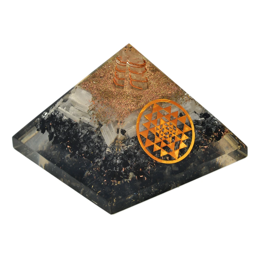 Black Tourmaline and Selenite Orgone Pyramid for Showpiece.