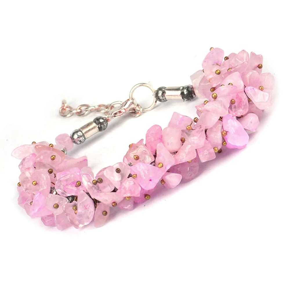 Natural Rose Quartz Stone Stretchable Bracelet For Unisex.