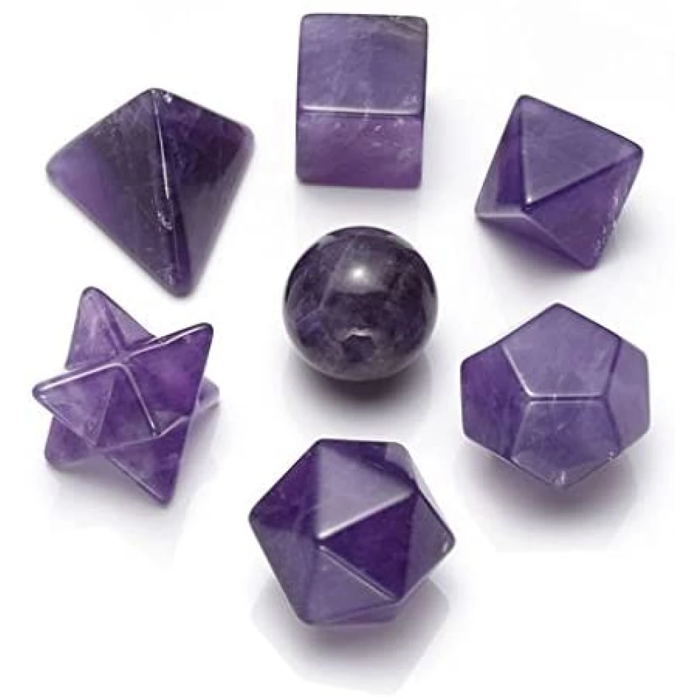 Amethyst Seven Chakra Stone Sacred Geometry Set - 7 Gemstone Set.