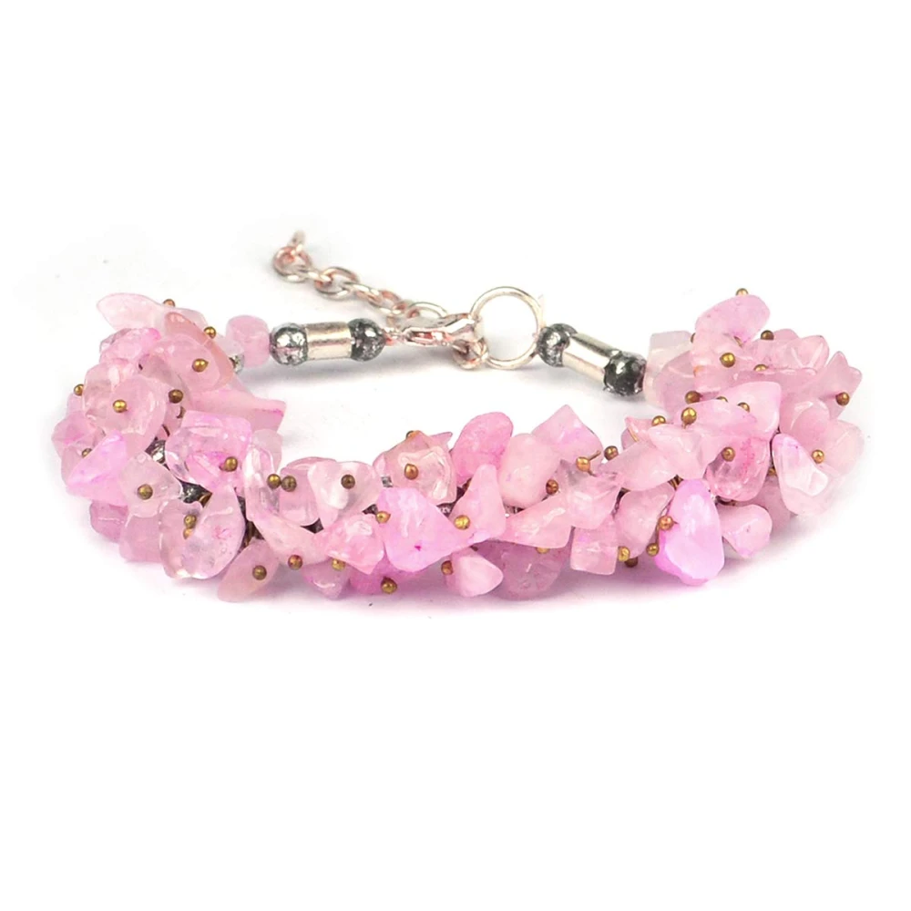 Natural Rose Quartz Stone Stretchable Bracelet For Unisex.
