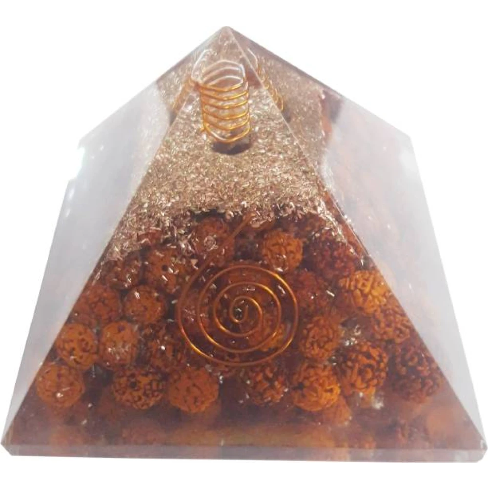 Rudraksha Orgone Pyramid for Showpiece (Length 6cm) Brown.
