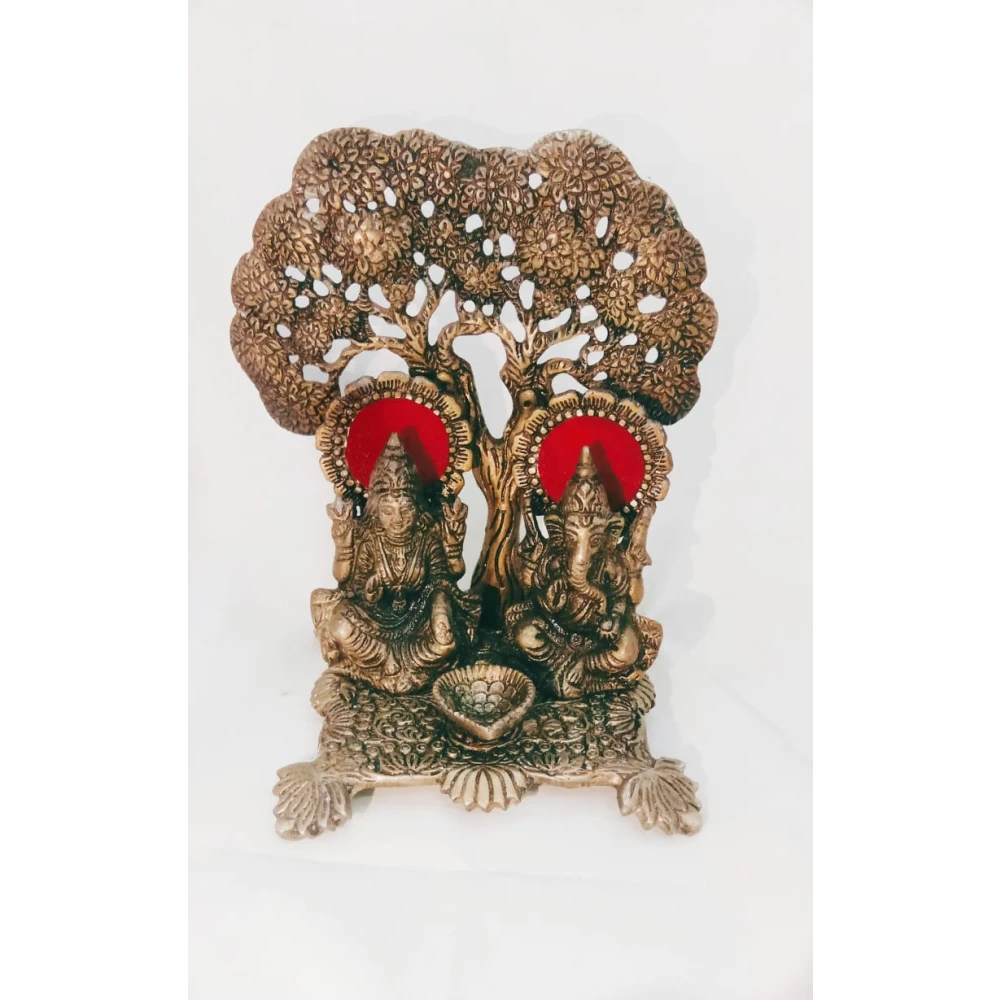 Metal Idol Of Lakshmi Ganesh Tree With Diya For worship Diwali décor.