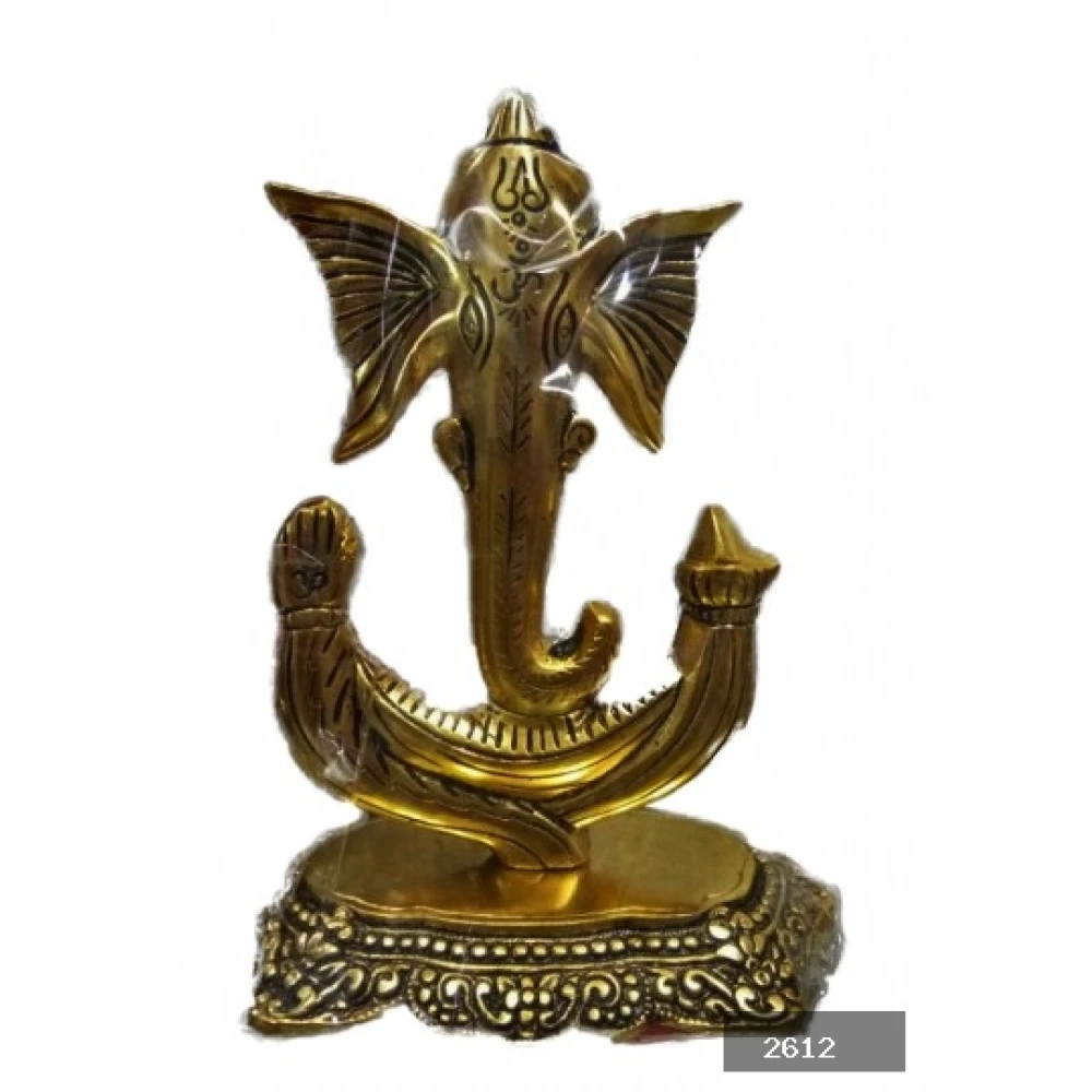 Golden Metal Idol Of Lord Ganesha For Temple Showpiece.