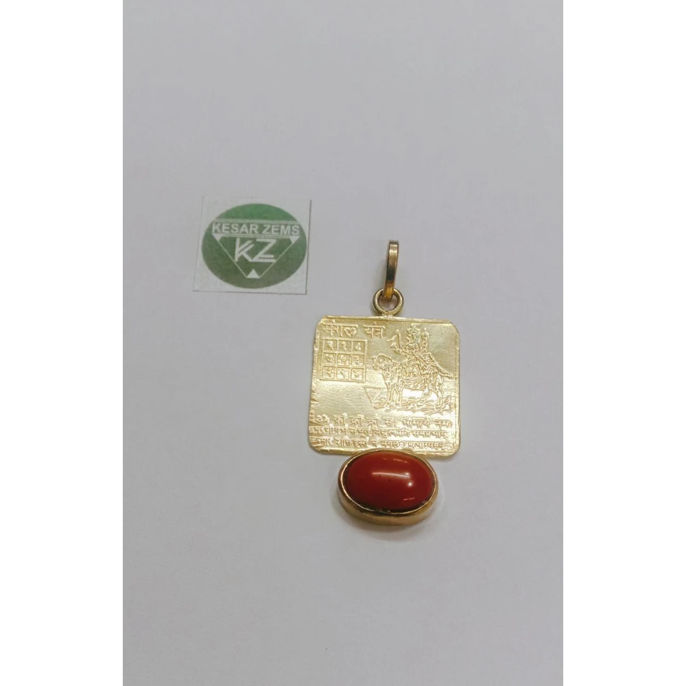 Shri Yantra Pendant -Mangal With Red,Brown,Yellow Colore Stone for Unisex(3.5x2.5x0.5)