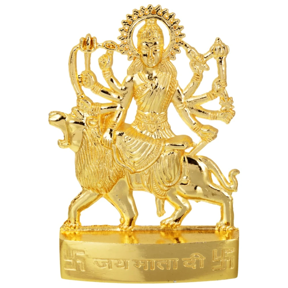 Golden Plated Goddess Durga Idol Statue for Temple and Home Décor (5 x 1 x 7 CM) Golden.