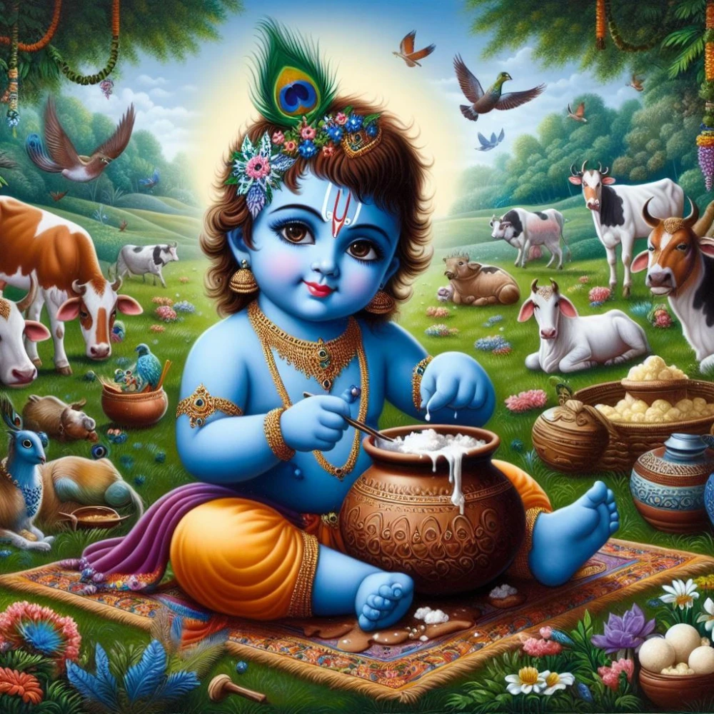 Baby Krishna Poster – The Mischievous Makhan Chor | 15x17 Inches"