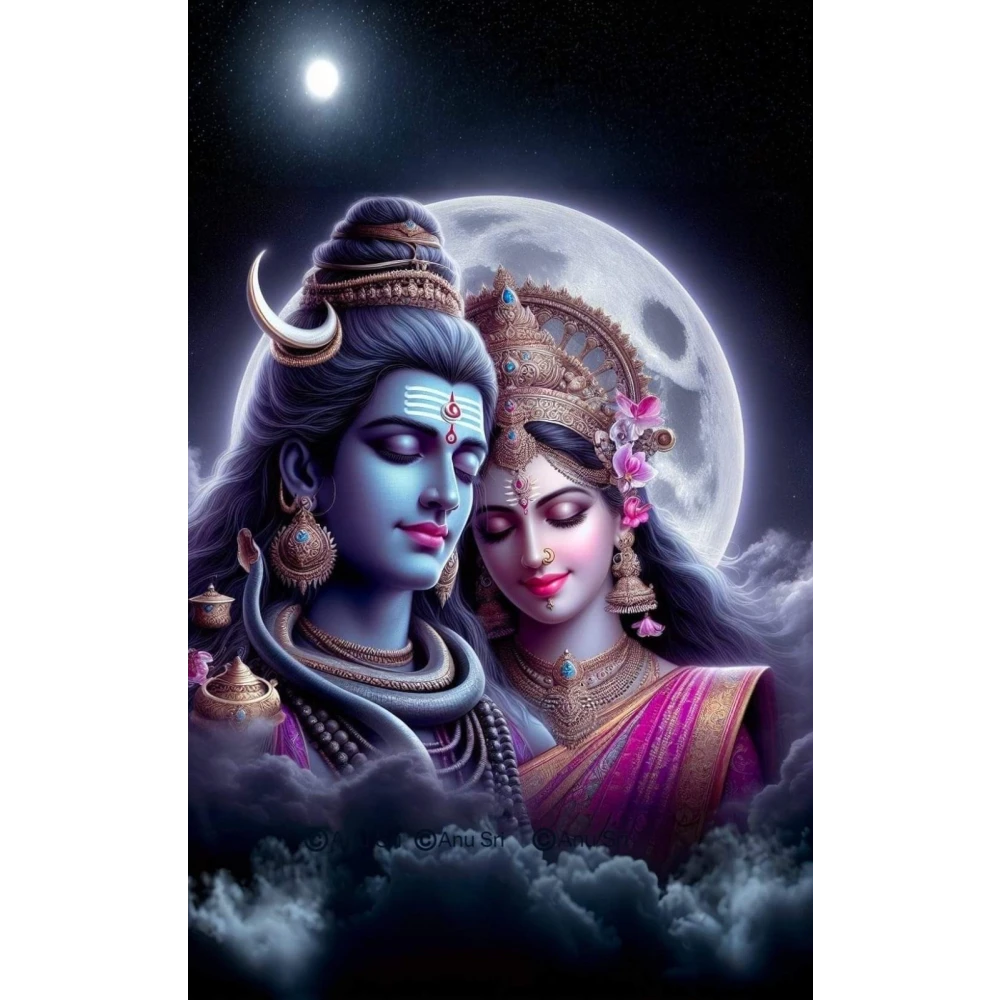 Lord Shiva and Parvati Divine Poster – 15x17 Inches"