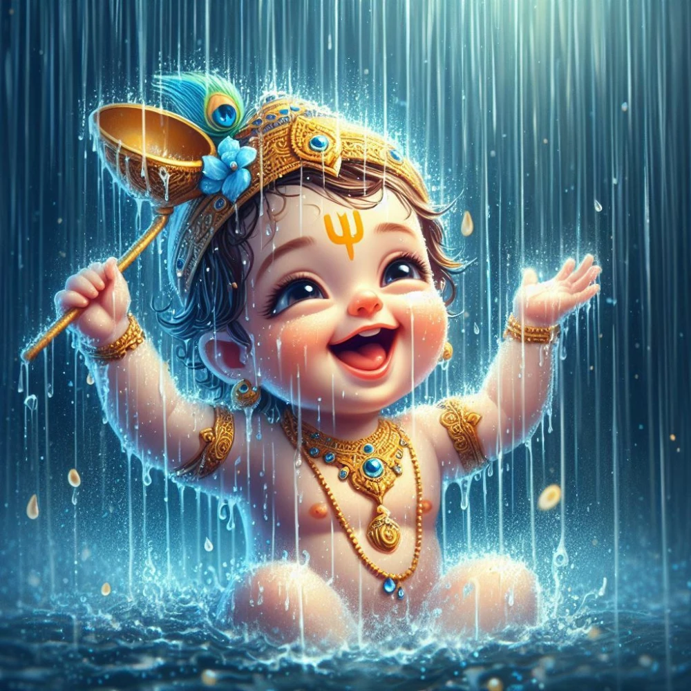 Krishna Playing the Flute by the River Poster | 15x17 Inches"