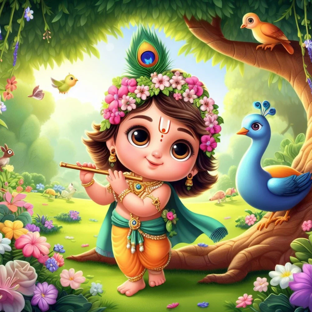 Krishna with Peacock Feather Poster | 15x17 Inches