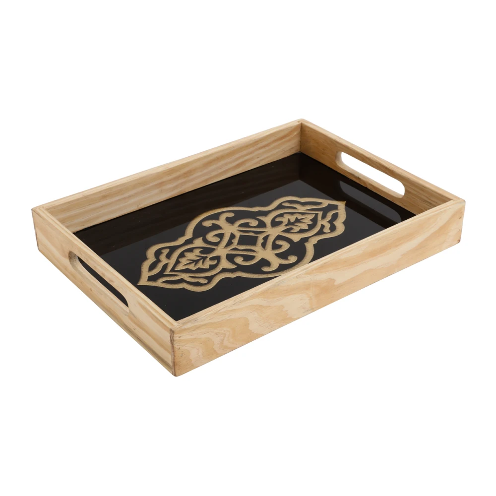 Zamora Embossed Glass serving Tray in Black & White