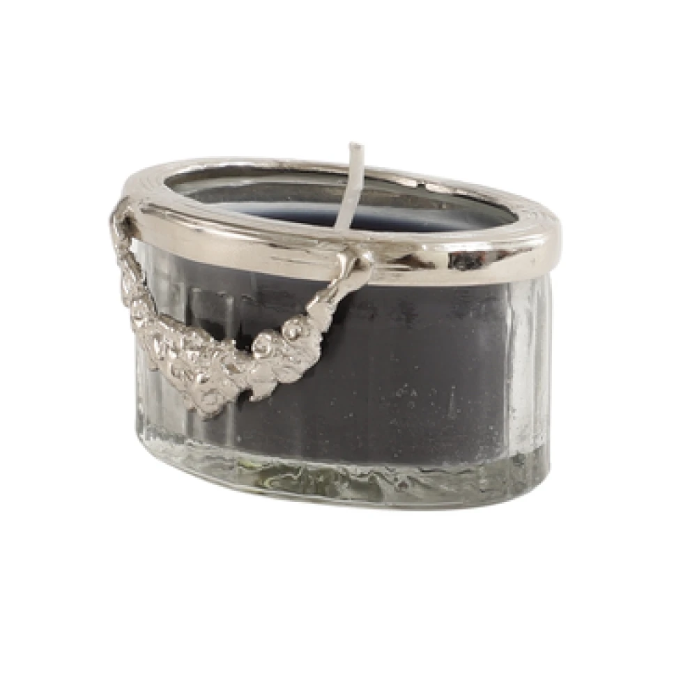 snowy whisper white scented candle jar with silver Ring