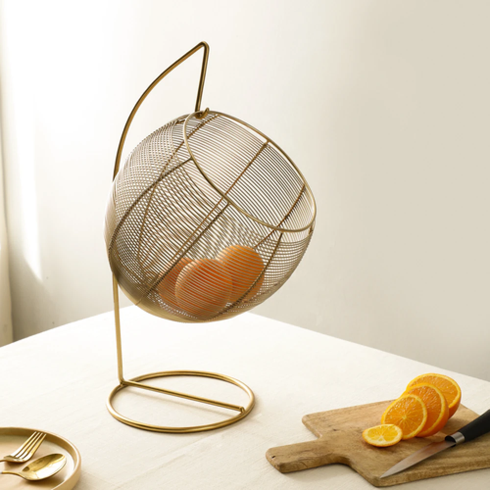 Skye's Fruit & Bread Basket in Gold finish & Yellow