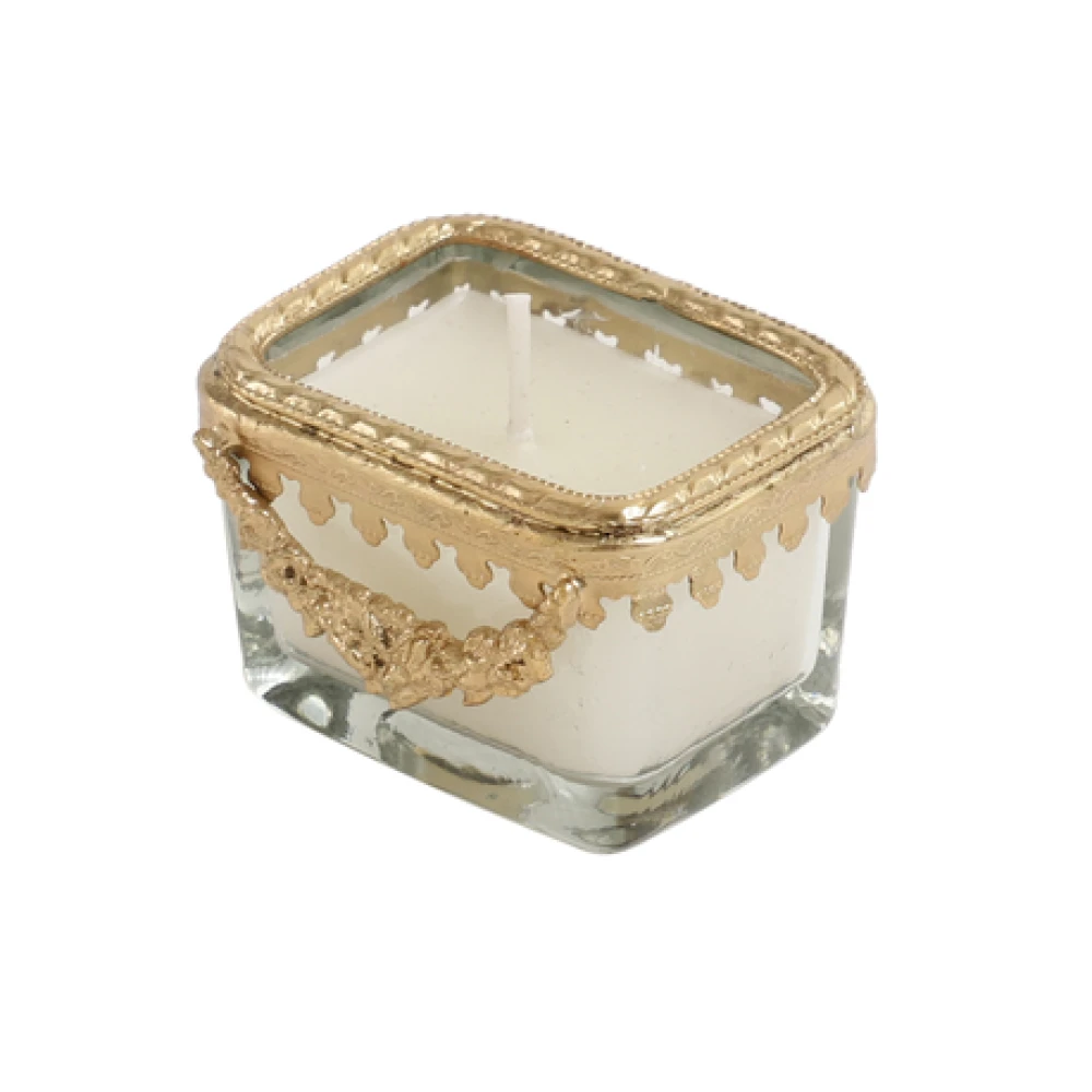 snowy whisper white scented candle glass jar with Golden Ring