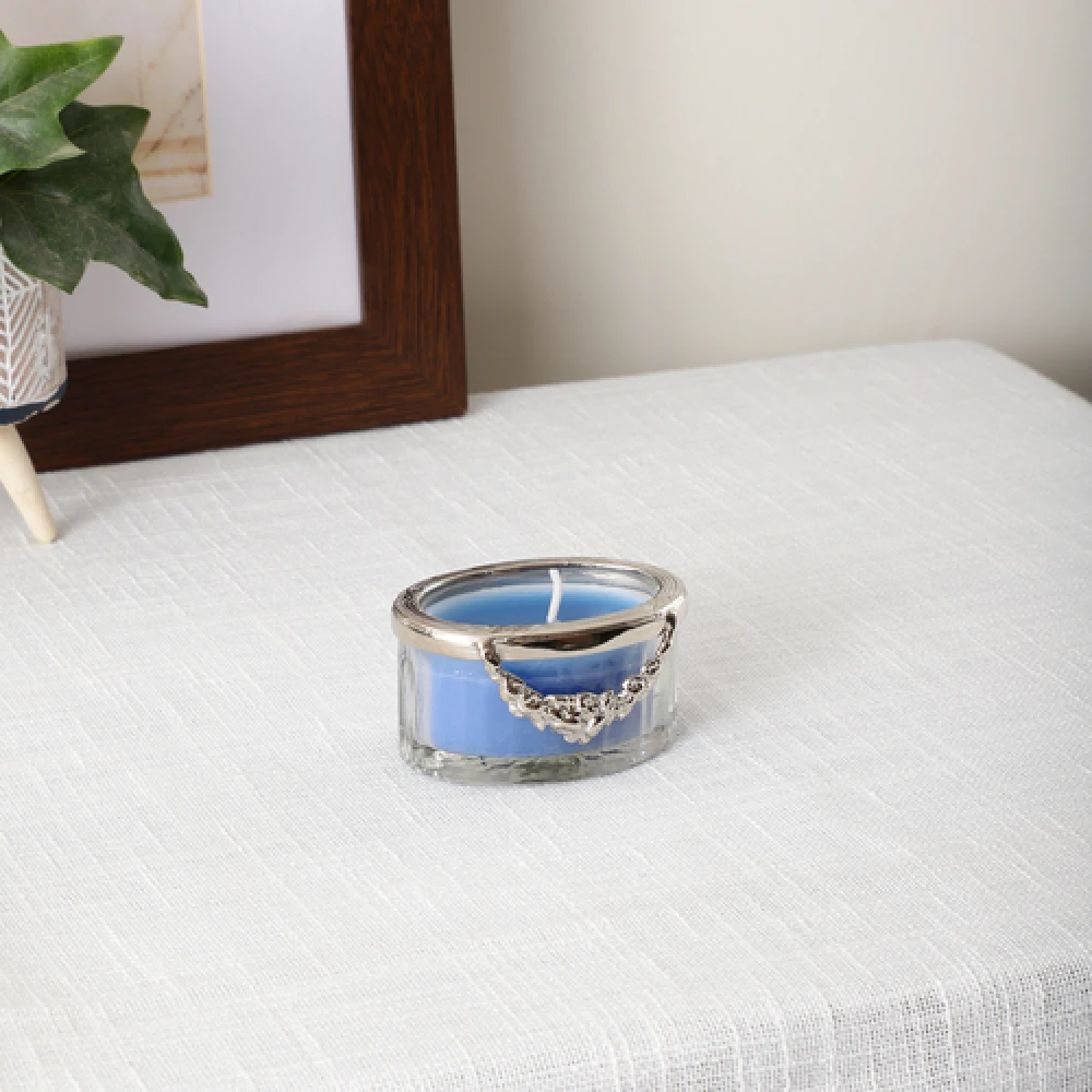 snowy whisper white scented candle jar with silver Ring