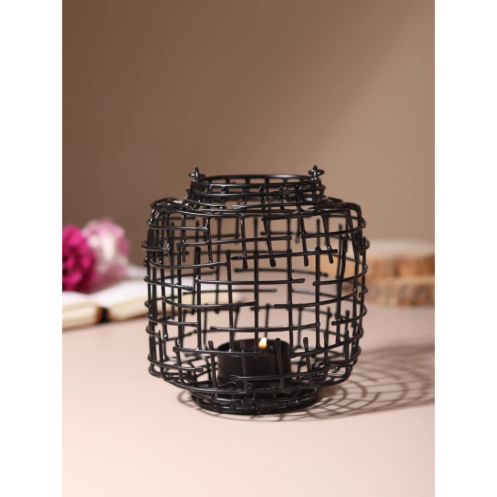 Basketweave Gold & Black Tea Light Holder
