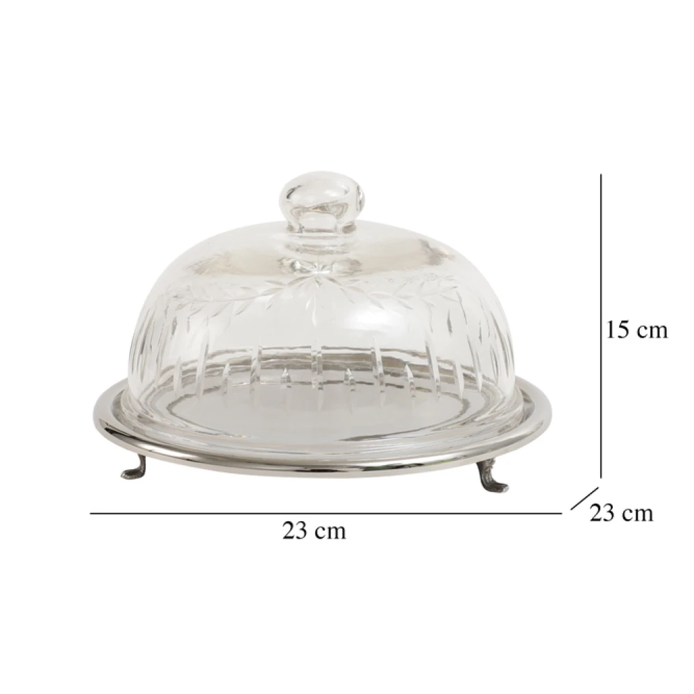 Leafy Glass Cake Dome in Silver