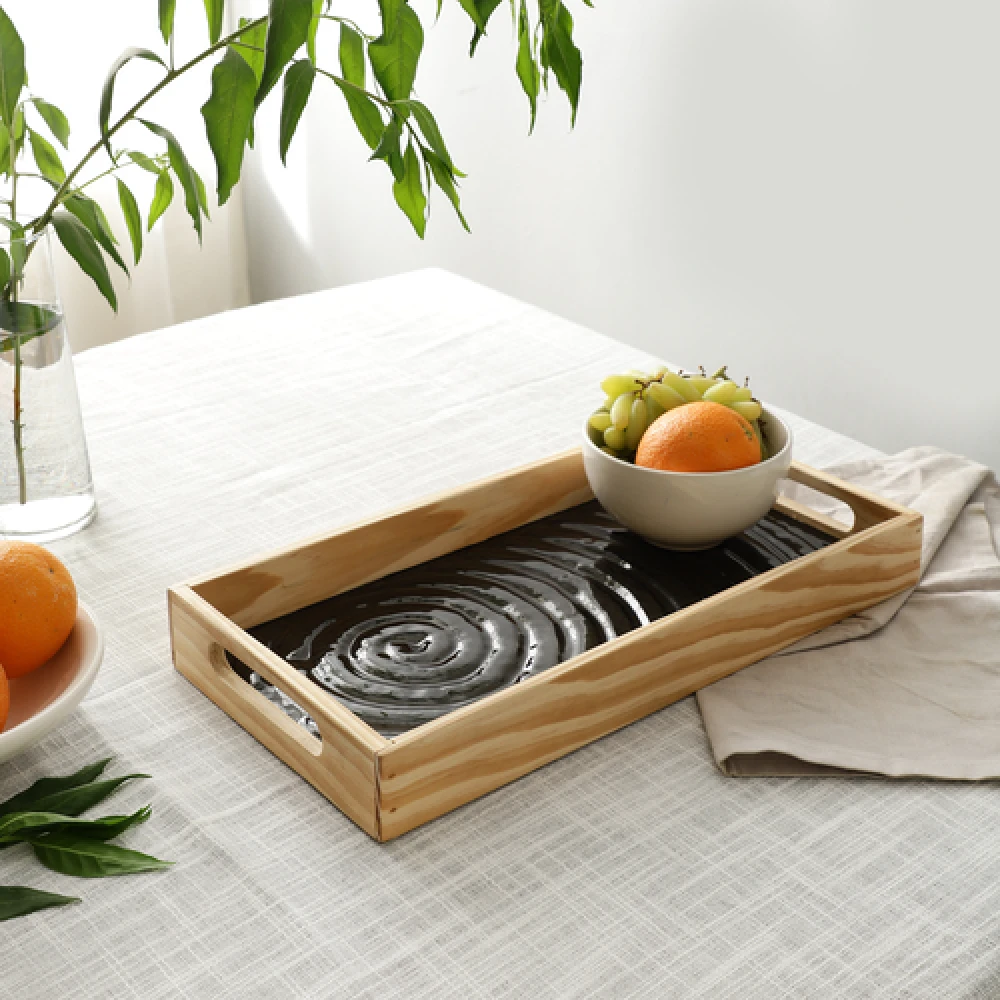 Duran Black Spiral Serving Tray in Black & Blue
