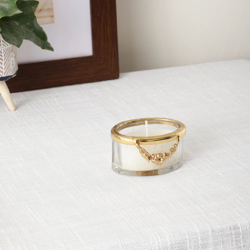 snowy whisper white scented candle jar with Golden Ring