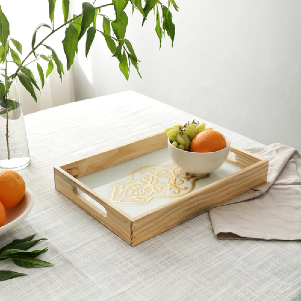 Zamora Embossed Glass serving Tray in Black & White