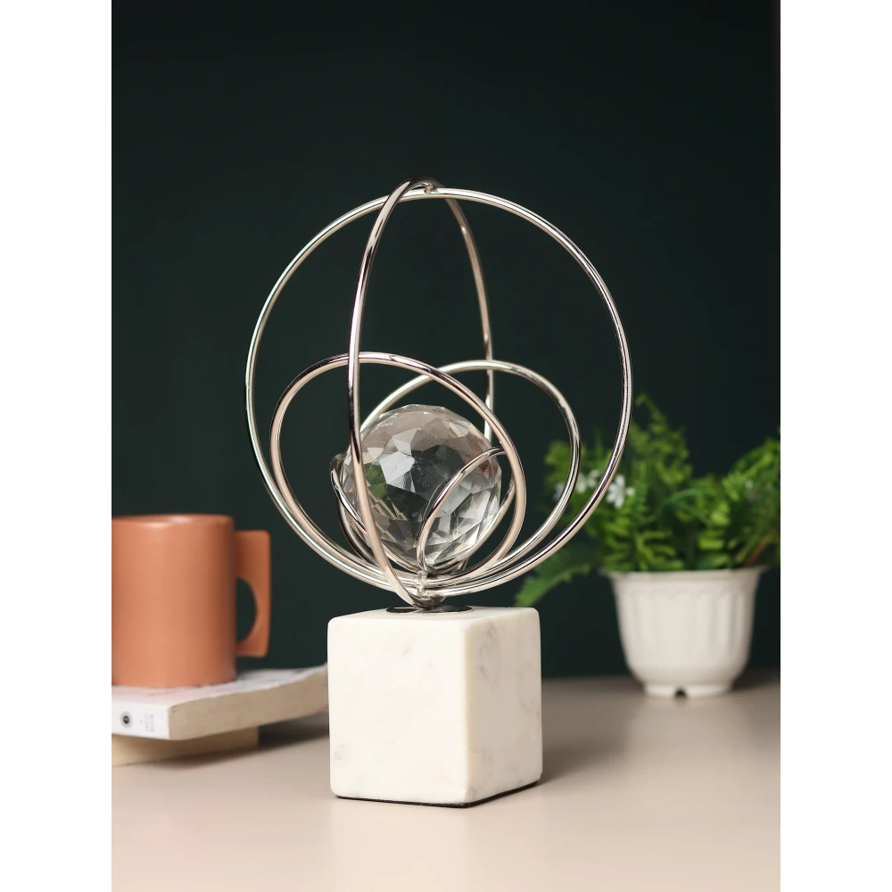 Elysian Rings Crystal Ball Sculpture