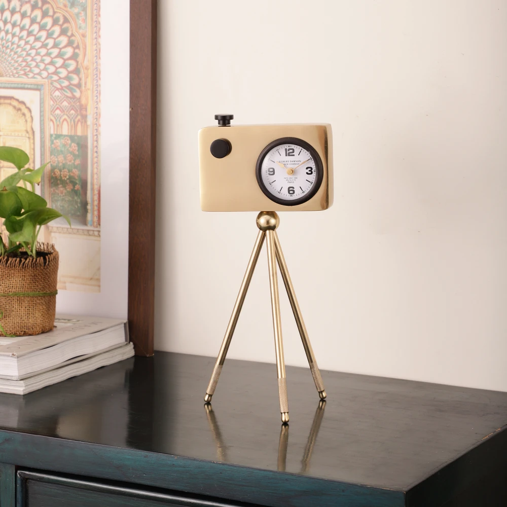 Cameratic Table Clock in Gold & Black