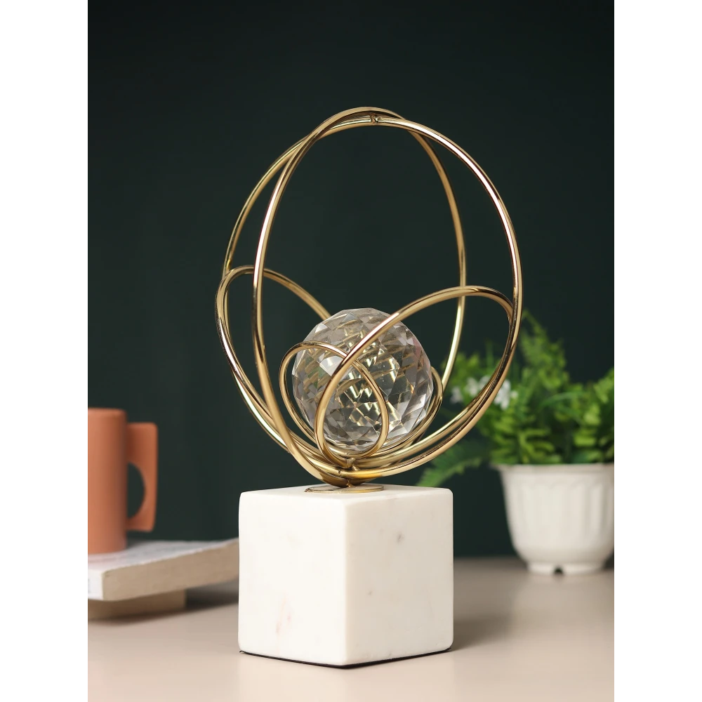Elysian Rings Crystal Ball Sculpture