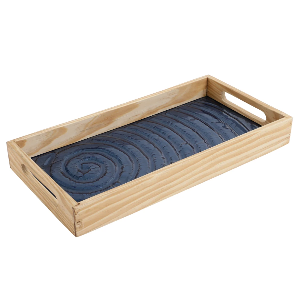 Duran Black Spiral Serving Tray in Black & Blue