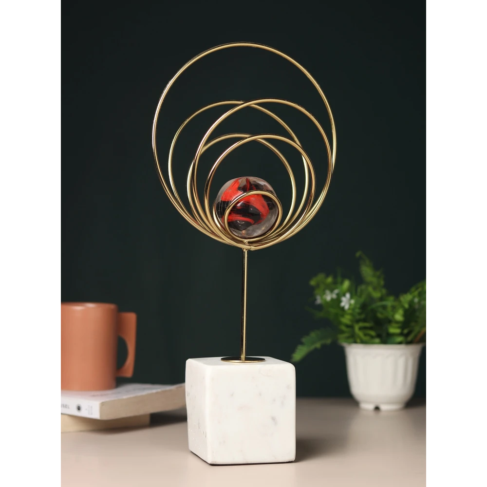 Aurora Rings Crystal Ball Sculpture in Silver & Gold Color